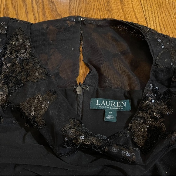 Lauren Ralph Lauren Sheer Yoke Sequined Black Sheath Dress - Picture 6 of 12